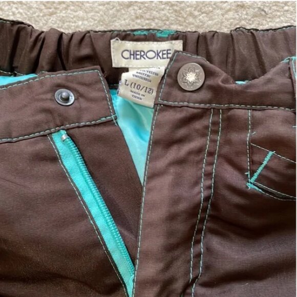 Cherokee snow ski pants adjustable waist brown with teal Size Large 10/12 - Picture 3 of 9